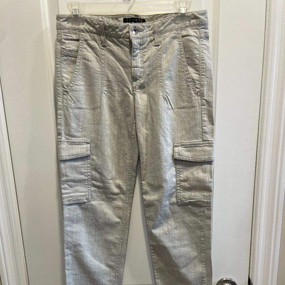 Theory Baratini Worldly White Grey Cargo Jeans, Size 4, New with tags
